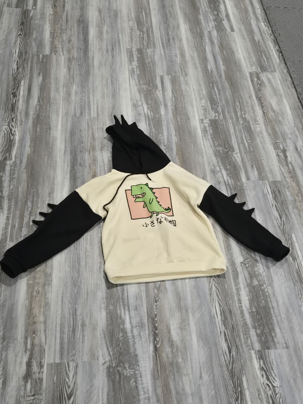 Dinosaur Hoodie Sweatshirt - Black & Cream